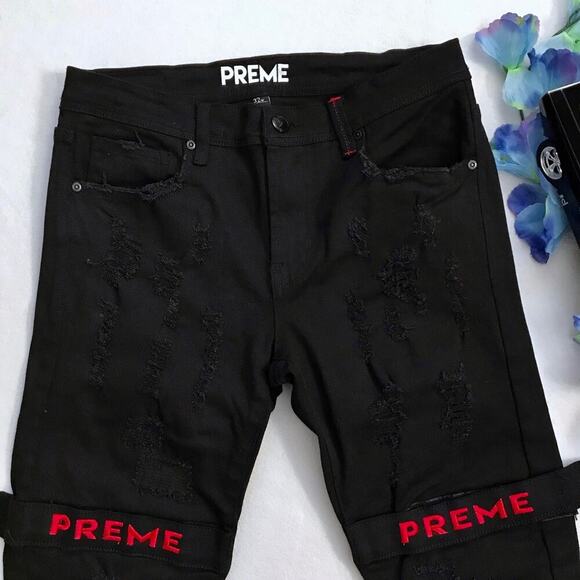 Preme NWOT Black Distressed Skinny Jeans Men 32 - Picture 3 of 10